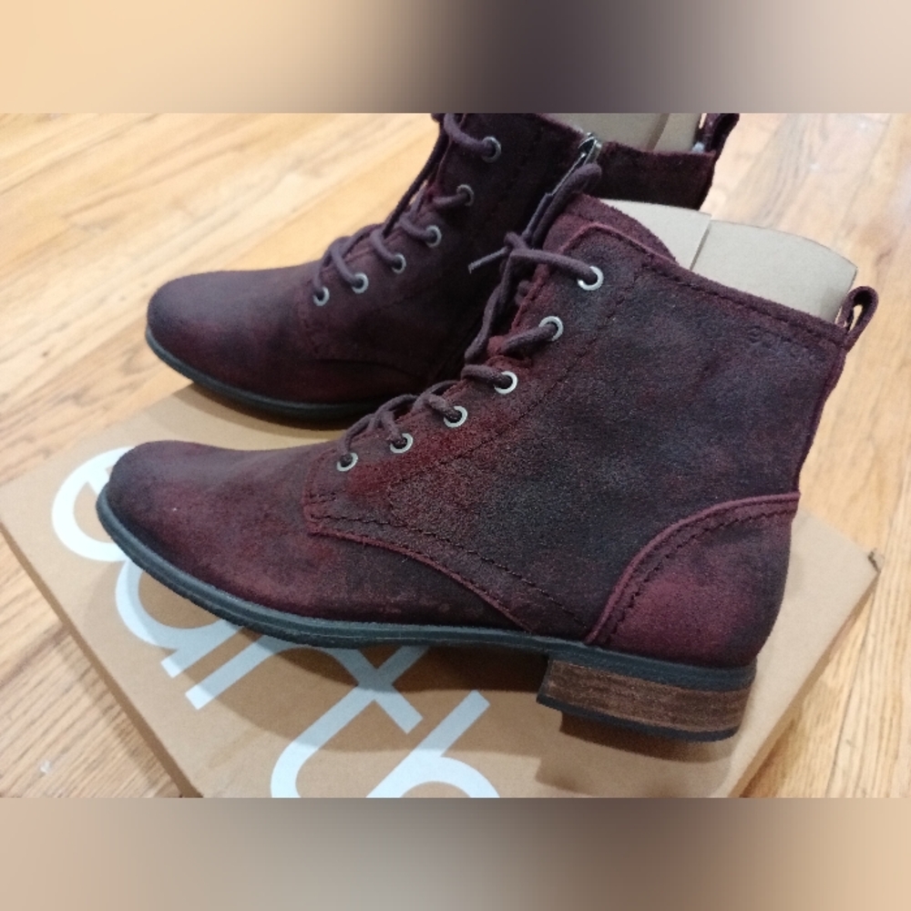 Earth New Leather Janel Lace Up Ankle Boots Burgundy Brown Women 8 - Picture 7 of 7